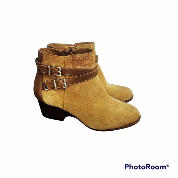 ALEX MARIE SZ 5.5 TAN SUEDE ANKLE BOOTIES - Picture 1 of 10